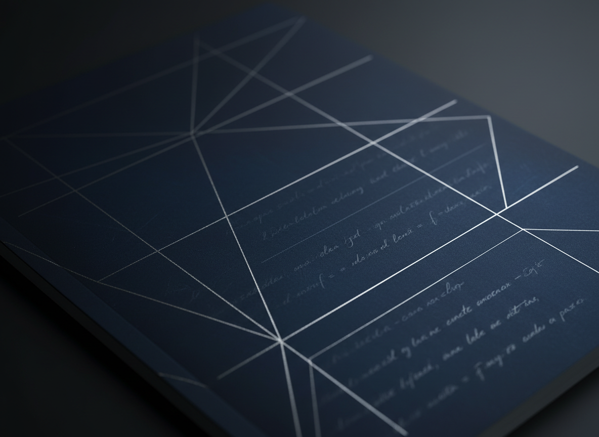 Abstract dark navy blue academic background, deep midnight blue gradient with subtle silver geometric lines and faint scholarly texture, refined minimal architectural feel, professional journal cover aesthetic, no text